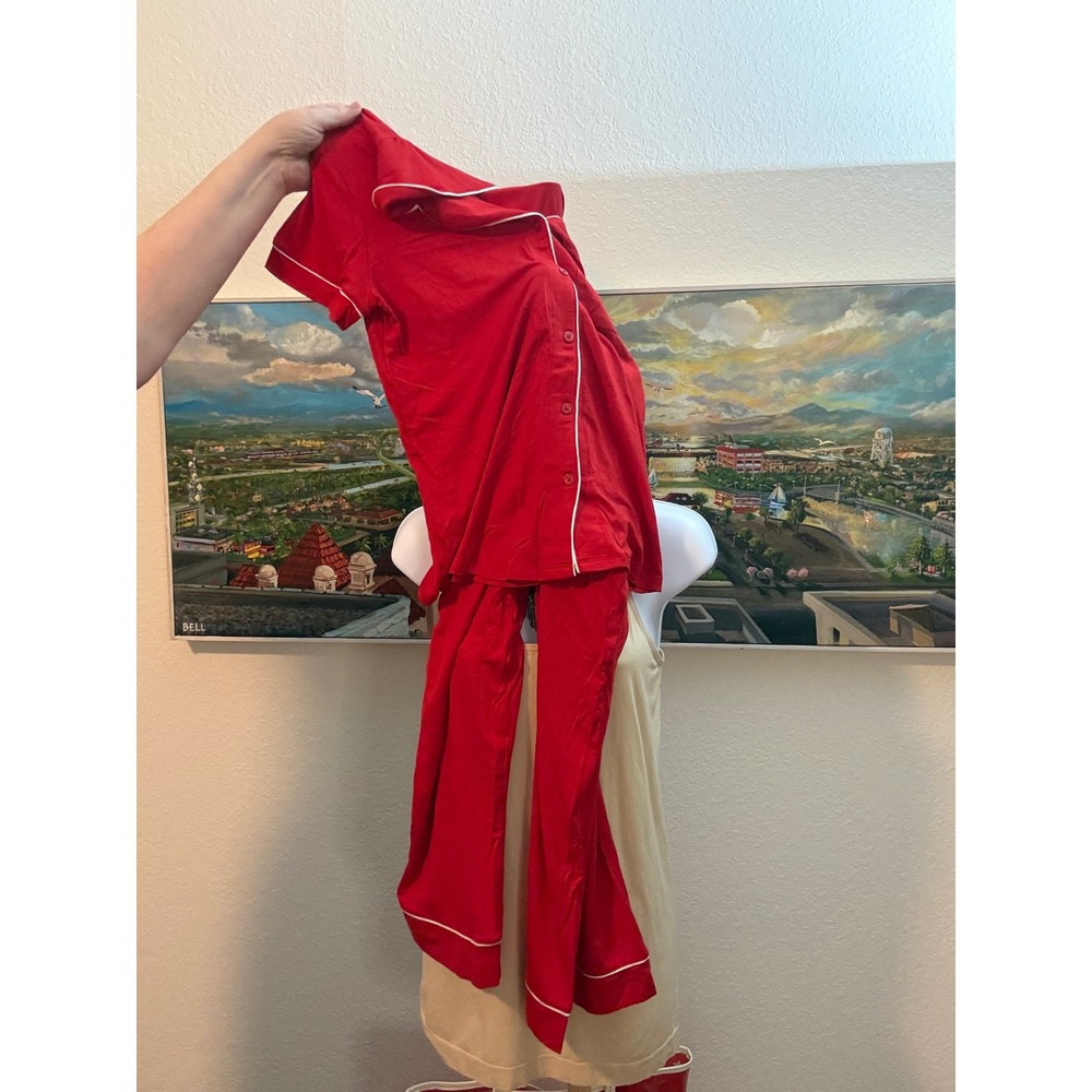 Auden Pajama Set Women S Red Cloud Knit Short Sleeve Top & Long Pants